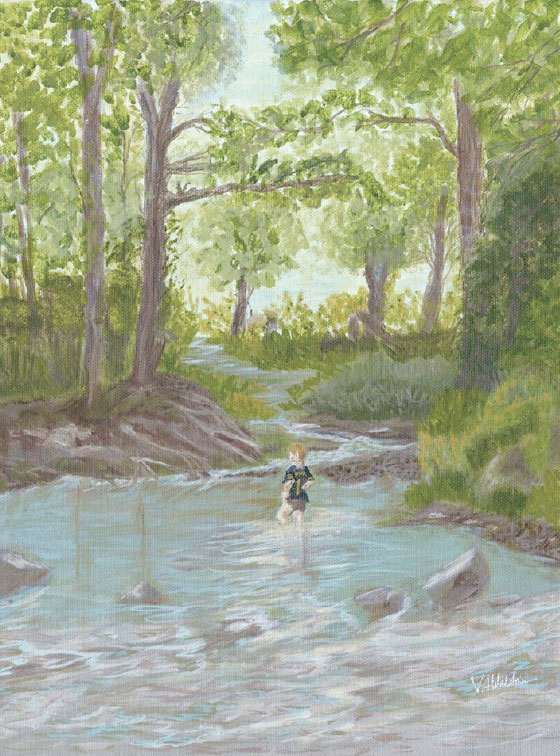Wading in Chester Creek - Val Walton Art