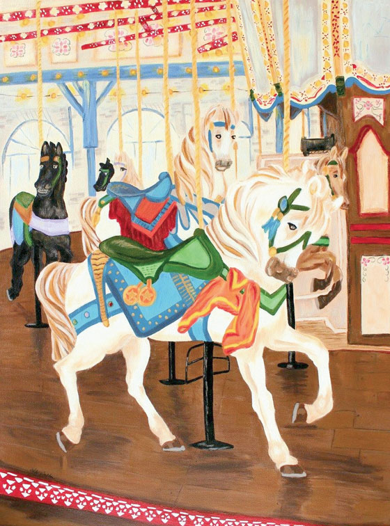 Santa Monica Carousel, Giclee Print - Val Walton Art